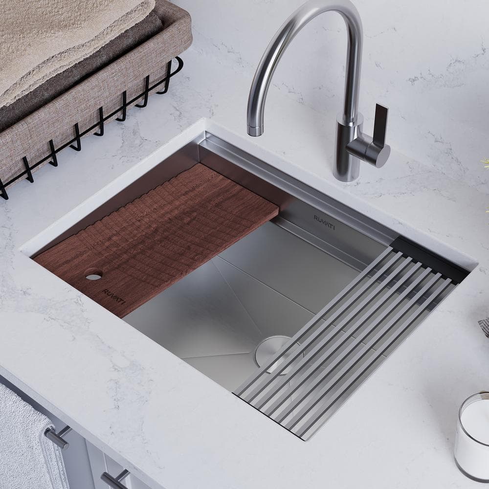 Ruvati Alto 23" Deep Undermount Stainless Steel Laundry Utility Workstation Sink with Washboard - RVU6525
