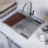 Ruvati Alto 25x22x12 Inch Stainless Steel Laundry Workstation Sink with Washboard