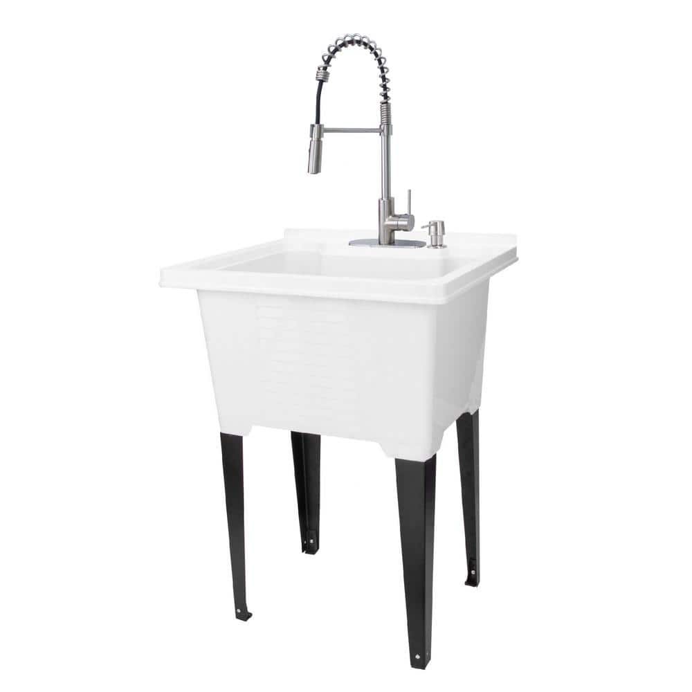 TEHILA 25 in. x 21.5 in. ABS Plastic Freestanding Utility Sink with Stainless High-Arc Coil Faucet & Soap Dispenser