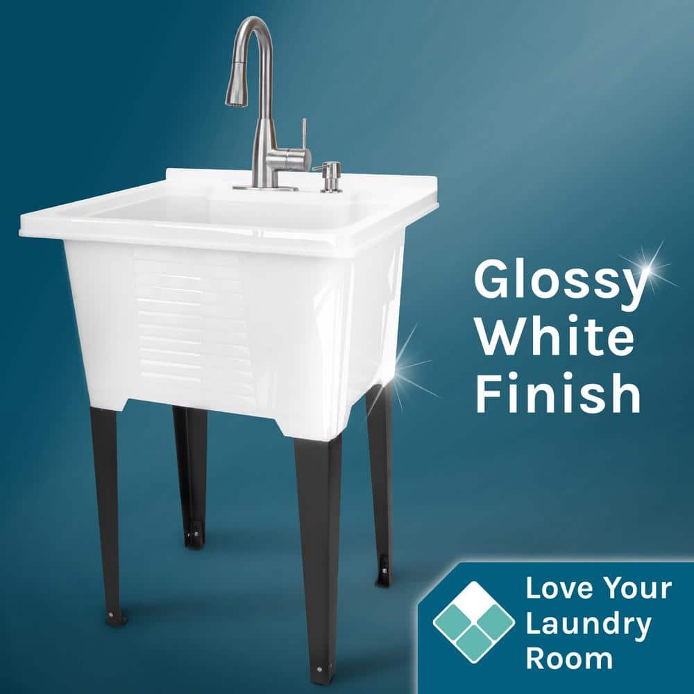 TEHILA 25x21.5 ABS Plastic Freestanding Utility Sink with Stainless Faucet & Soap Dispenser