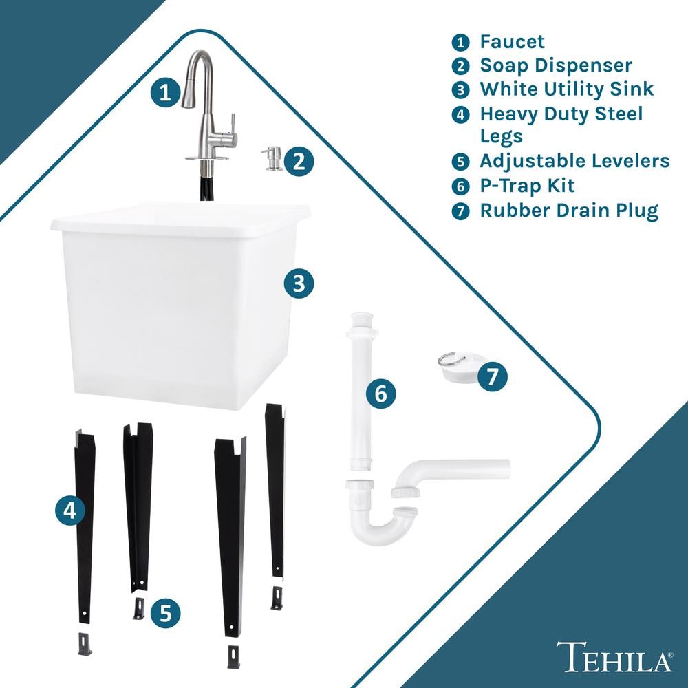 TEHILA 17.75" x 23.25" Freestanding Utility Sink with Stainless Faucet & Soap Dispenser