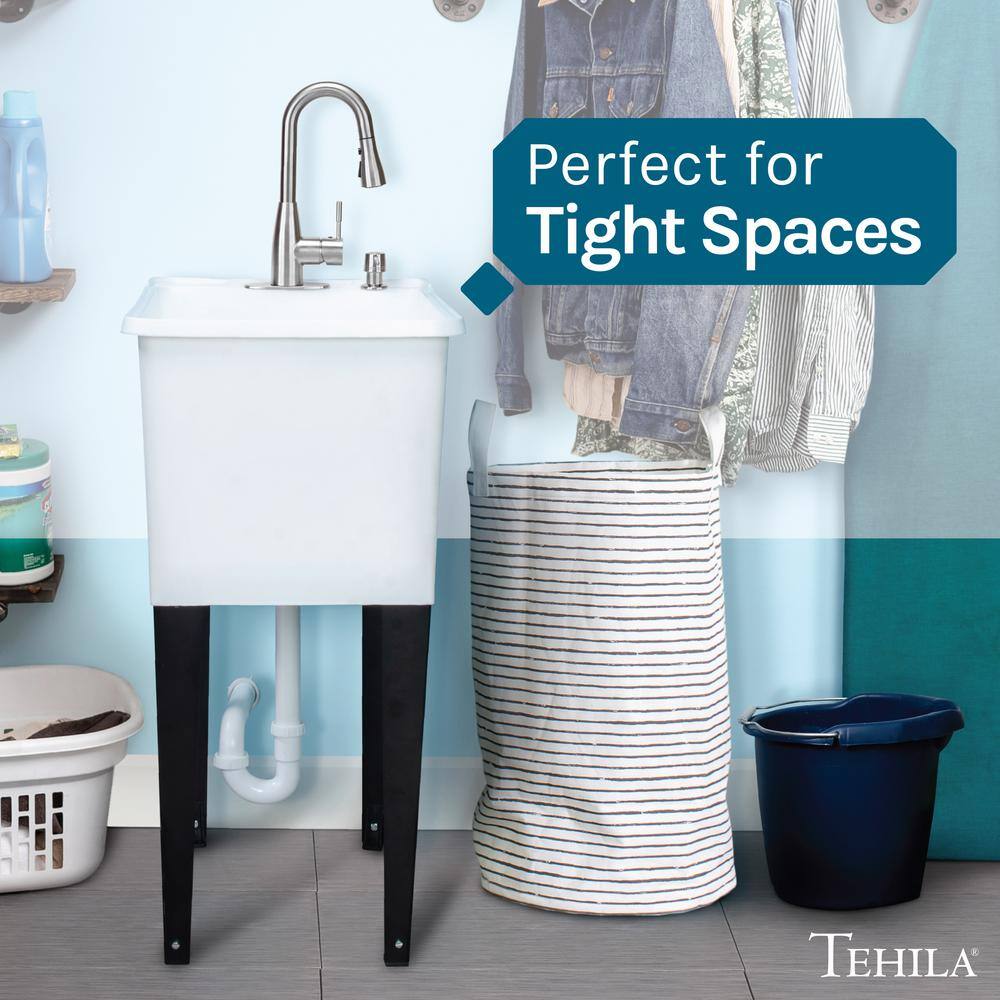 TEHILA 17.75" x 23.25" Freestanding Utility Sink with Stainless Faucet & Soap Dispenser