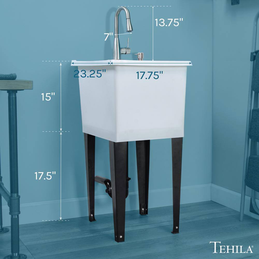 TEHILA 17.75" x 23.25" Freestanding Utility Sink with Stainless Faucet & Soap Dispenser
