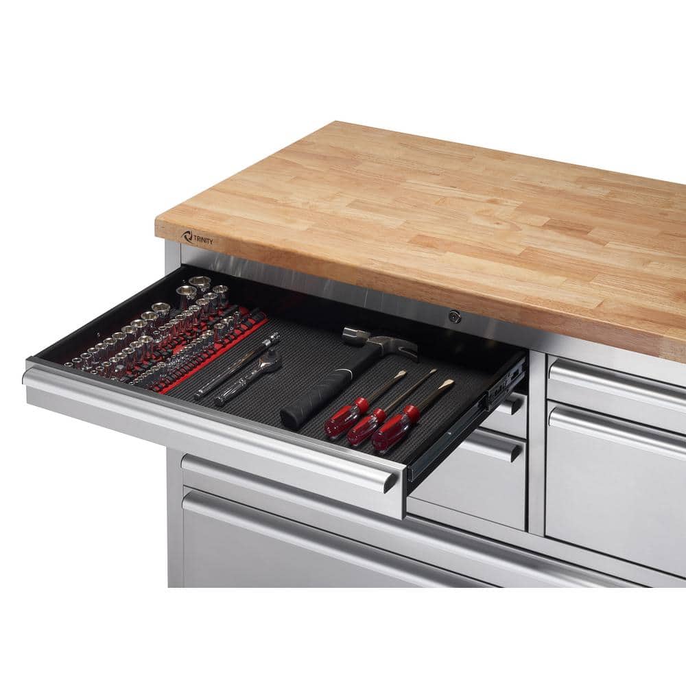 TRINITY 48 in. W x 26 in. D 7-Drawer Stainless Steel Workbench with Storage