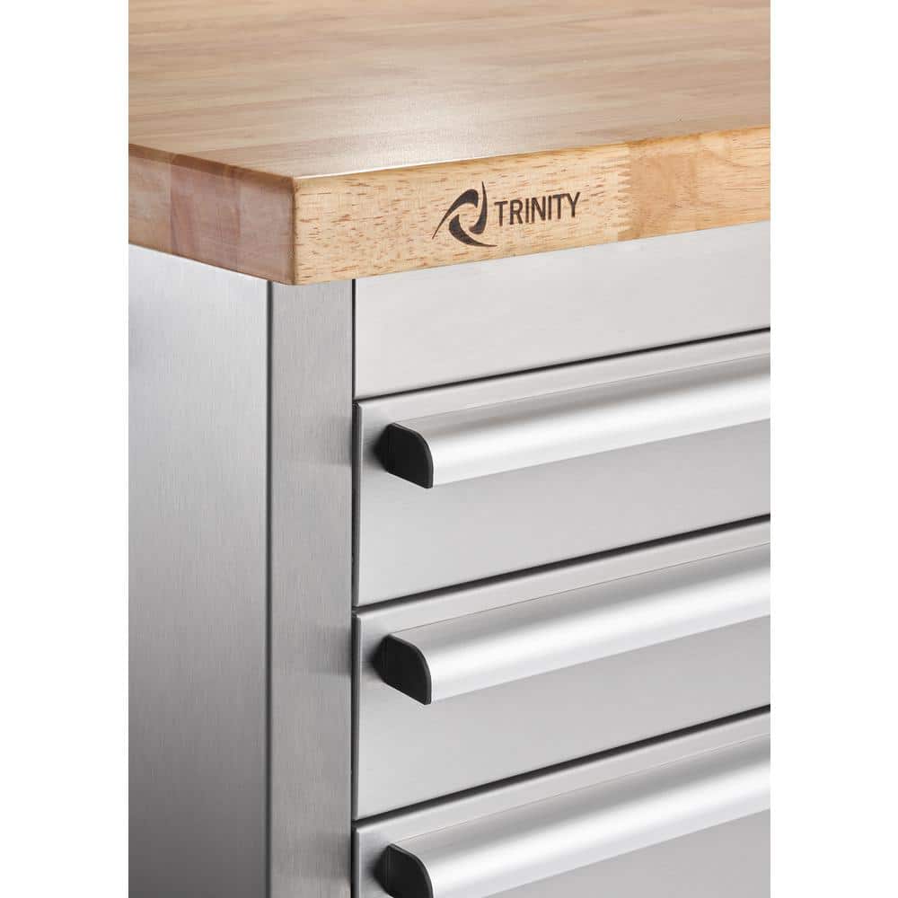 TRINITY 48 in. W x 26 in. D 7-Drawer Stainless Steel Workbench with Storage