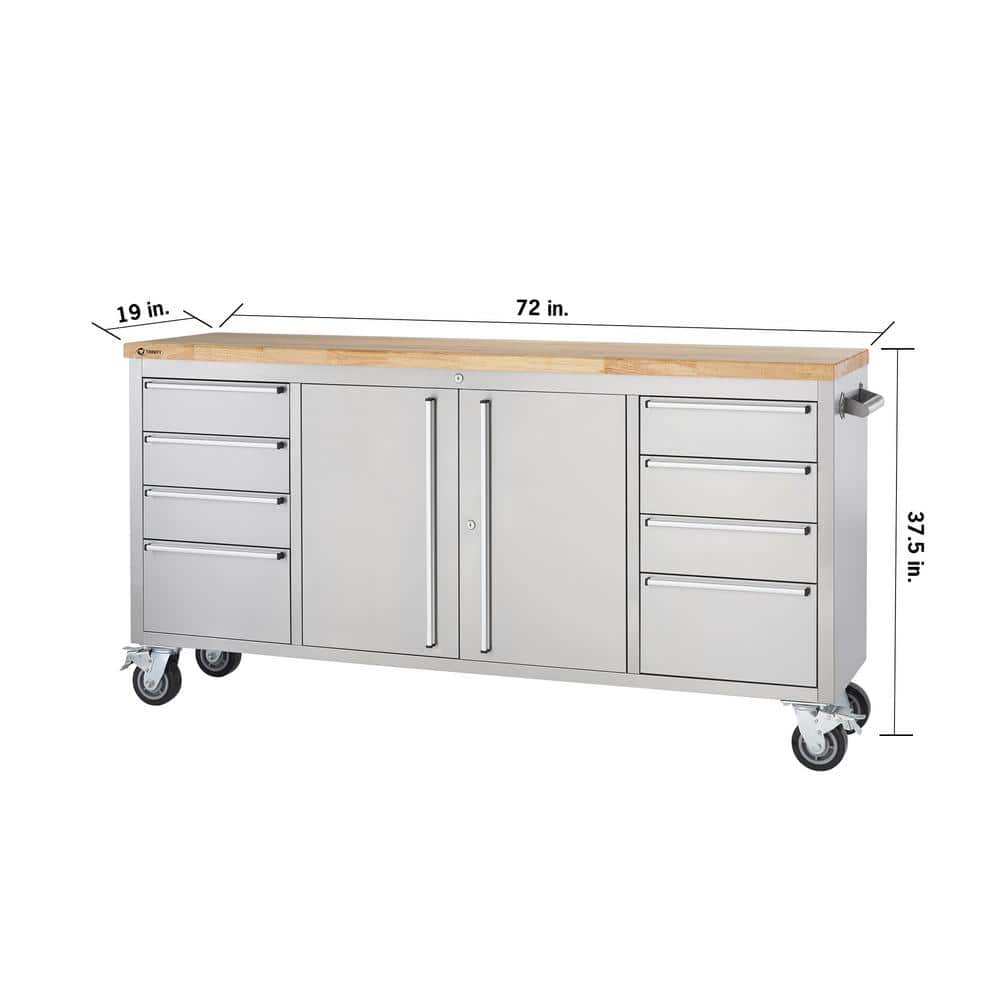 TRINITY 72 in. W x 19 in. D 8-Drawer Stainless-Steel Corner Rolling Mobile Workbench