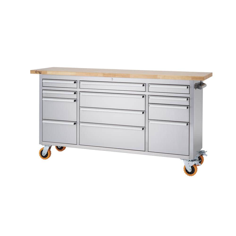 TRINITY PRO 72 in. W x 19 in. D 12-Drawer Rolling Workbench with Storage
