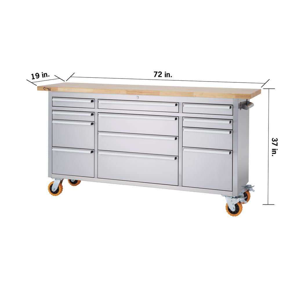 TRINITY PRO 72 in. W x 19 in. D 12-Drawer Rolling Workbench with Storage