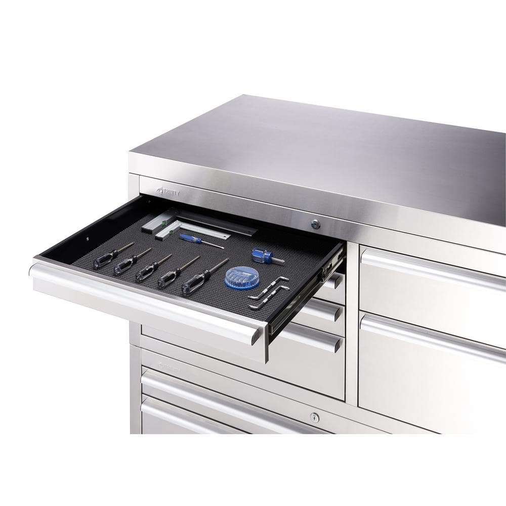 TRINITY 43 in. W x 25 in. D 11-Drawer Stainless Steel Rolling Tool Chest Combo