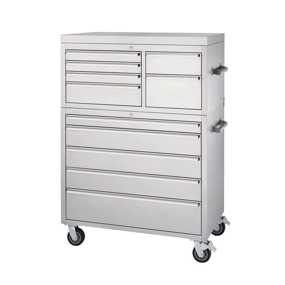 TRINITY 43 in. W x 25 in. D 11-Drawer Stainless Steel Rolling Tool Chest Combo