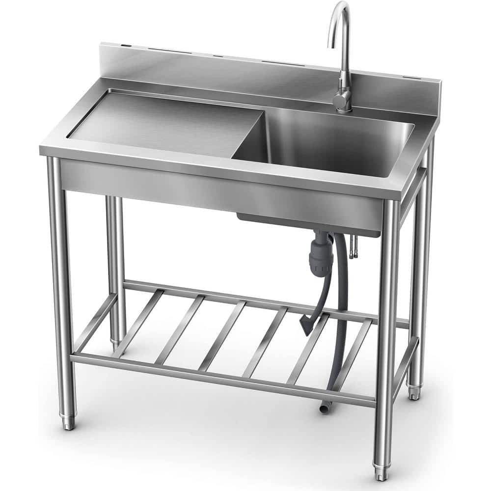UKISHIRO 19.6 in. D x 39.3 in. W 7.8 gal. Freestanding Laundry/Utility Sink in Stainless Steel with Faucet