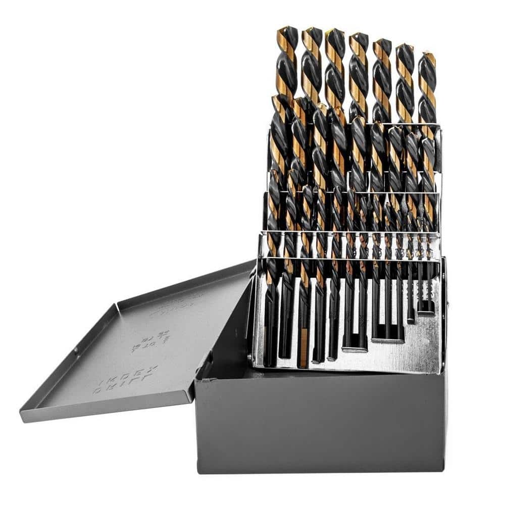 STARK USA Heavy-Duty High Speed Steel Drill Bit Set Black Gold Finish HSS 135 Split Jobber Length (21-Pieces)
