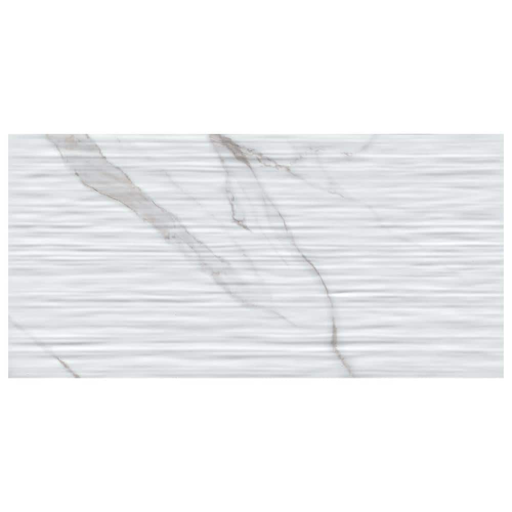 MSI Dymo Statuary Stripe White 12 in. x 24 in. Glossy Ceramic 3D Patterned Wall Tile (960 sq. ft./Pallet)