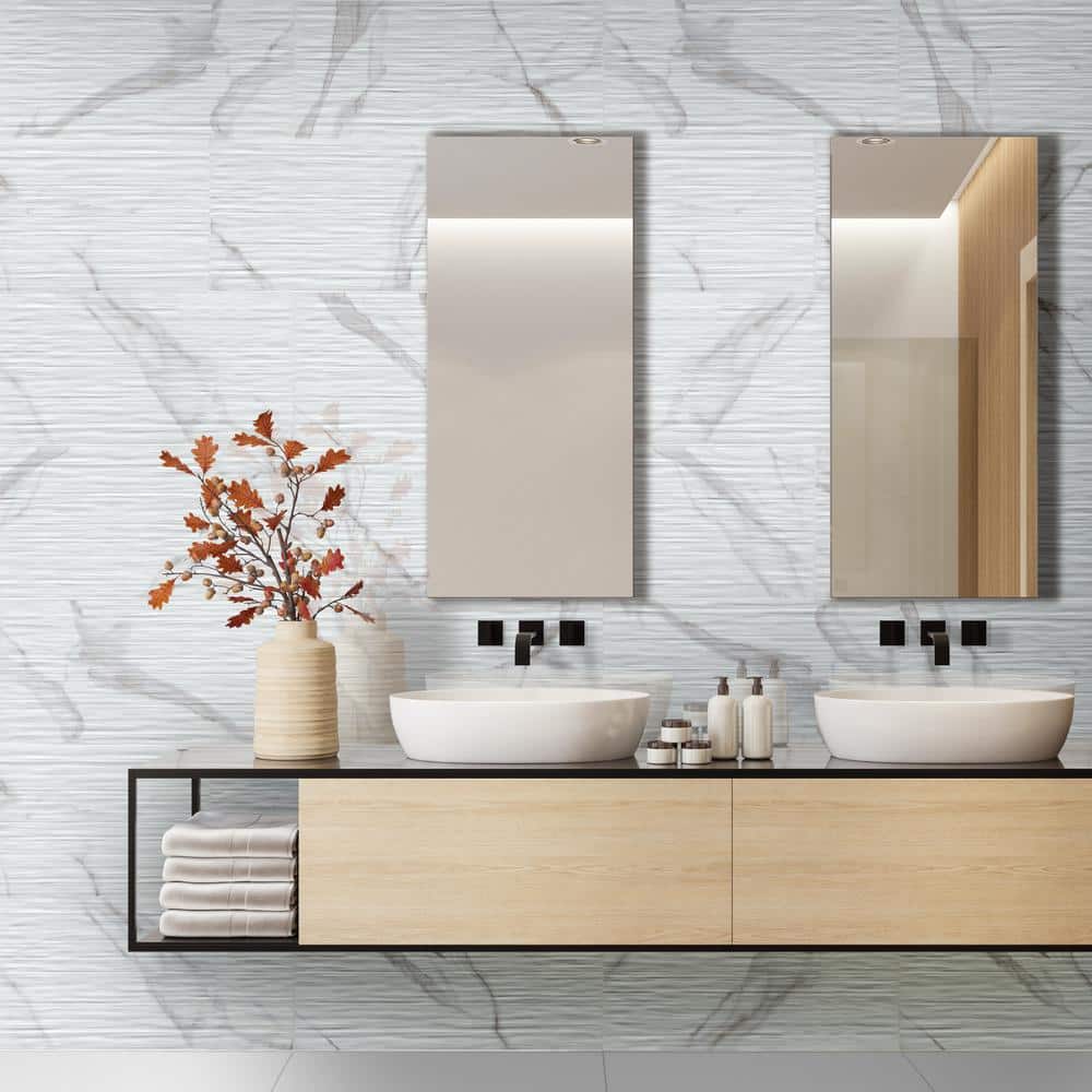 MSI Dymo Statuary Stripe White 12 in. x 24 in. Glossy Ceramic 3D Patterned Wall Tile (960 sq. ft./Pallet)