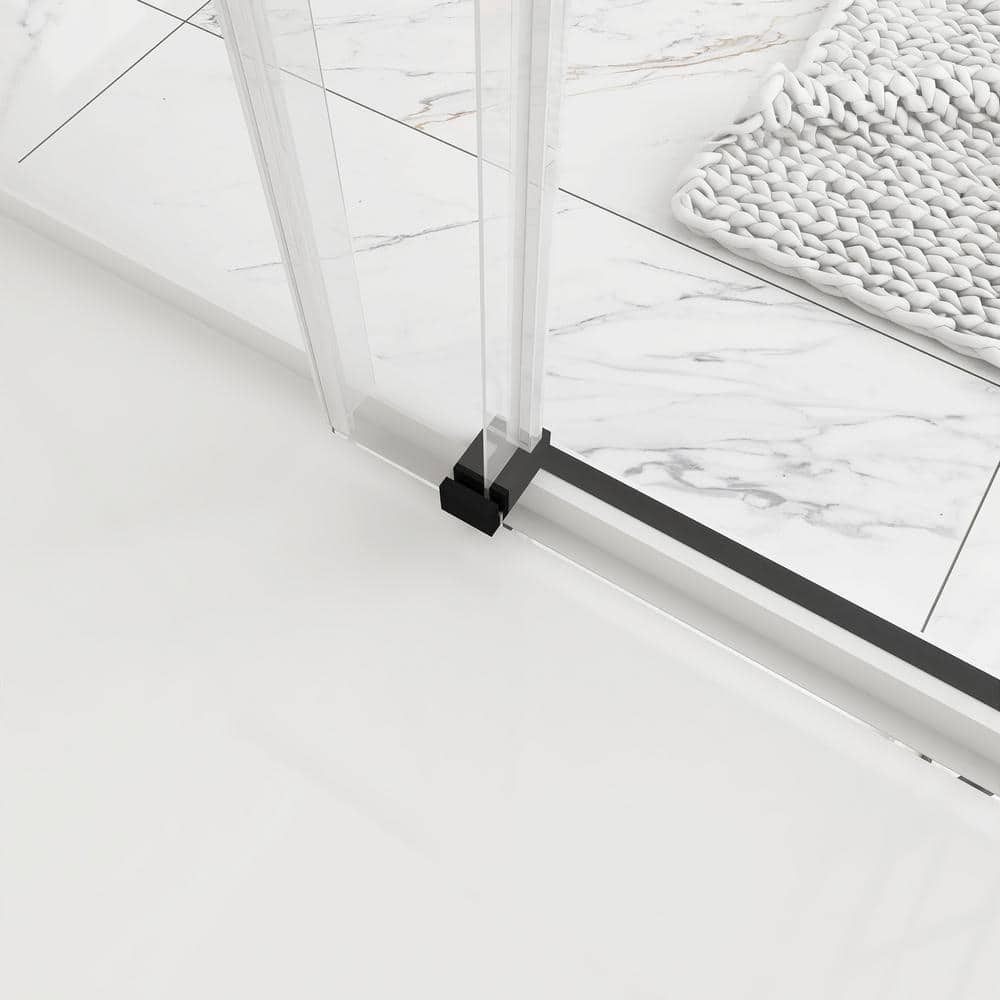 Staykiwi 72 in. W x 76 in. H Single Sliding Frameless Shower Door in Matte Black Finish with Buffer