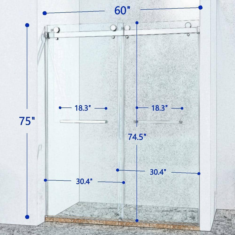 Staykiwi 60 in. W x 72 in. H Double Sliding Frameless Shower Door inChrome Finish with Clear Glass
