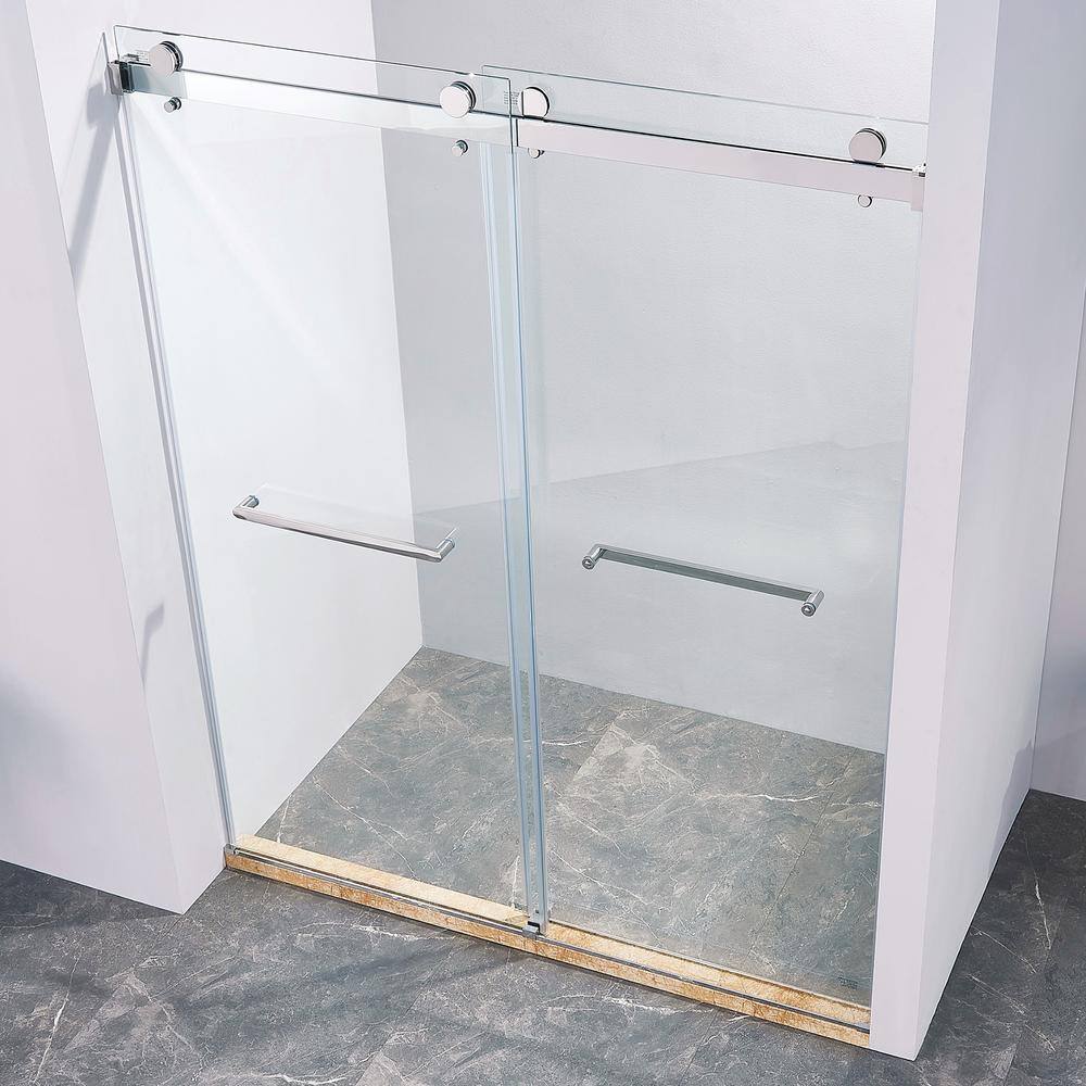 Staykiwi 60 in. W x 72 in. H Double Sliding Frameless Shower Door inChrome Finish with Clear Glass