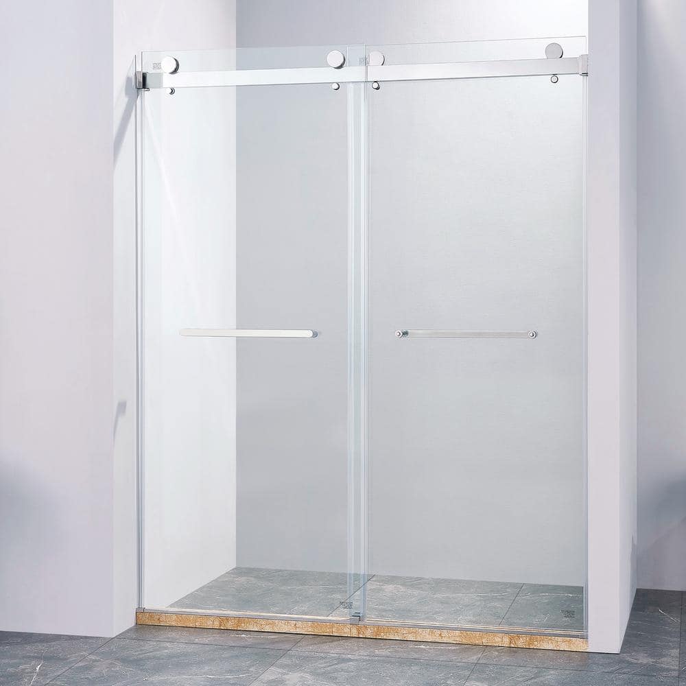 Staykiwi 60 in. W x 72 in. H Double Sliding Frameless Shower Door inChrome Finish with Clear Glass