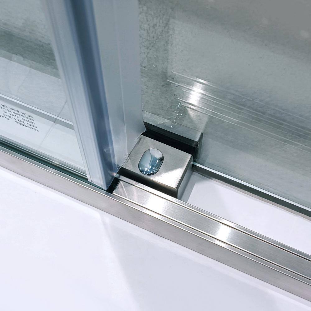 Staykiwi 60 in. W x 75 in. H Sliding Semi-Frameless Shower Door in Brushed Nickel Finish with Clear Glass