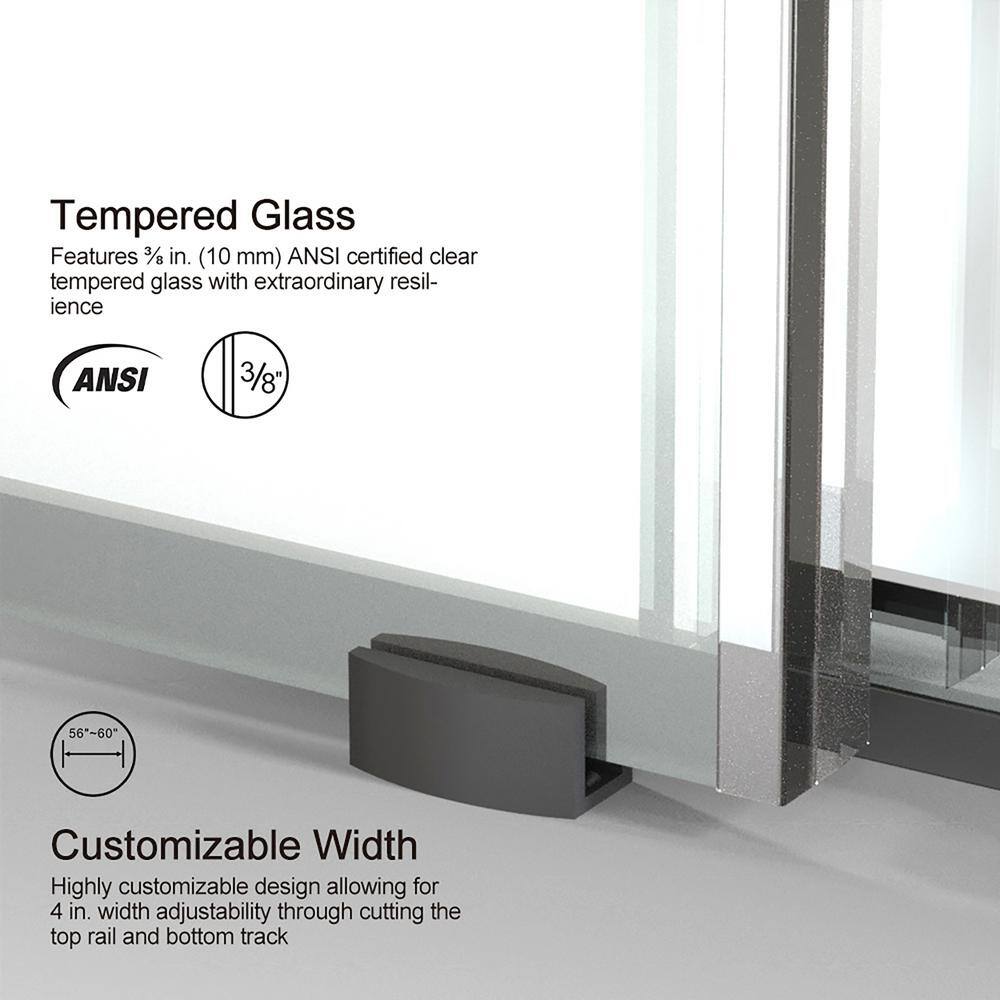 Staykiwi 60 in. W x 76 in. H Sliding Semi-Frameless Shower Door in Matte Black Finish with Patterned Glass