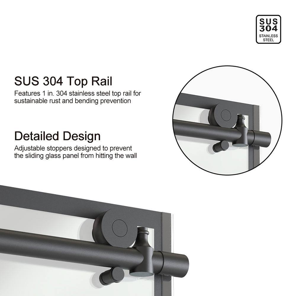 Staykiwi 60 in. W x 76 in. H Sliding Semi-Frameless Shower Door in Matte Black Finish with Patterned Glass