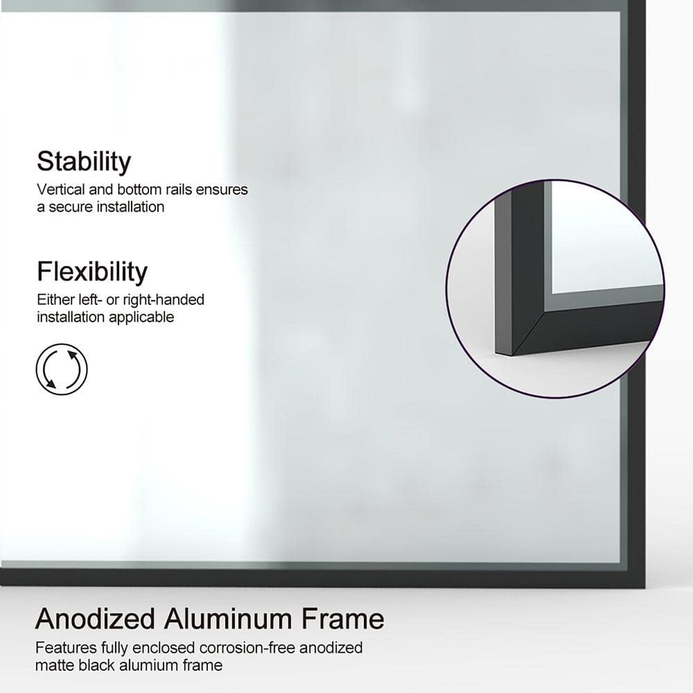 Staykiwi 34 in. W x 72 in. H Fixed Framed Shower Panel in Matte Black Finish with Patterned Glass