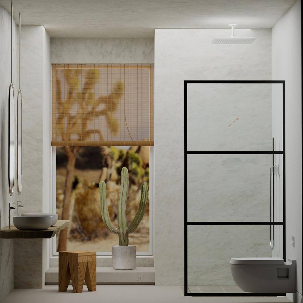 Staykiwi 34 in. W x 72 in. H Fixed Framed Shower Panel in Matte Black Finish with Patterned Glass
