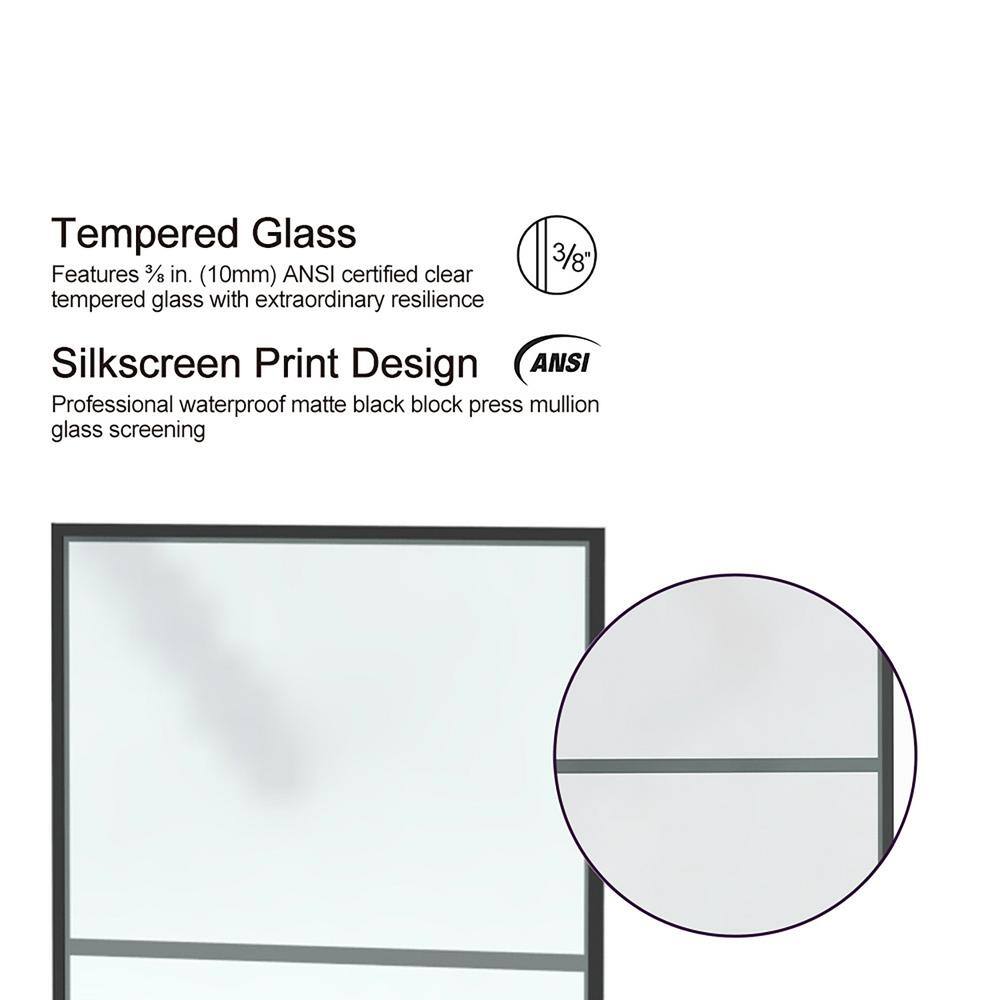 Staykiwi 34 in. W x 72 in. H Fixed Framed Shower Panel in Matte Black Finish with Patterned Glass