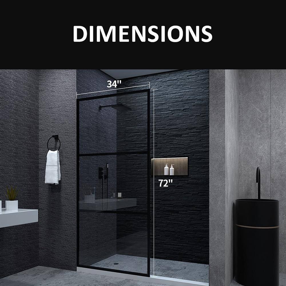 Staykiwi 34 in. W x 72 in. H Fixed Framed Shower Panel in Matte Black Finish with Patterned Glass