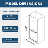 Staykiwi 24 to 25.37 in. W x 72 in. H Semi Frameless Pivot Shower Door in Chrome Finish with Clear Tempered Glass