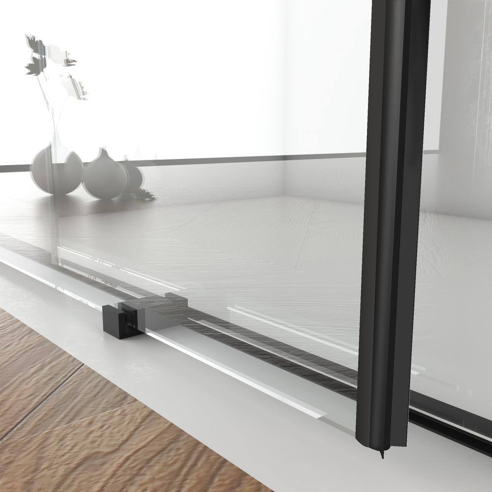 Staykiwi 60 in. W x 70 in. H Sliding Frameless Shower Door in Matte Black Finish with Clear Glass