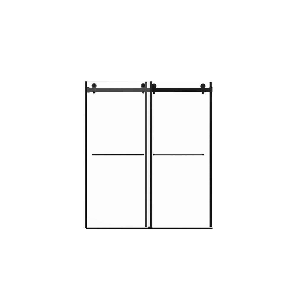 Staykiwi 60 in. W x 70 in. H Sliding Frameless Shower Door in Matte Black Finish with Clear Glass