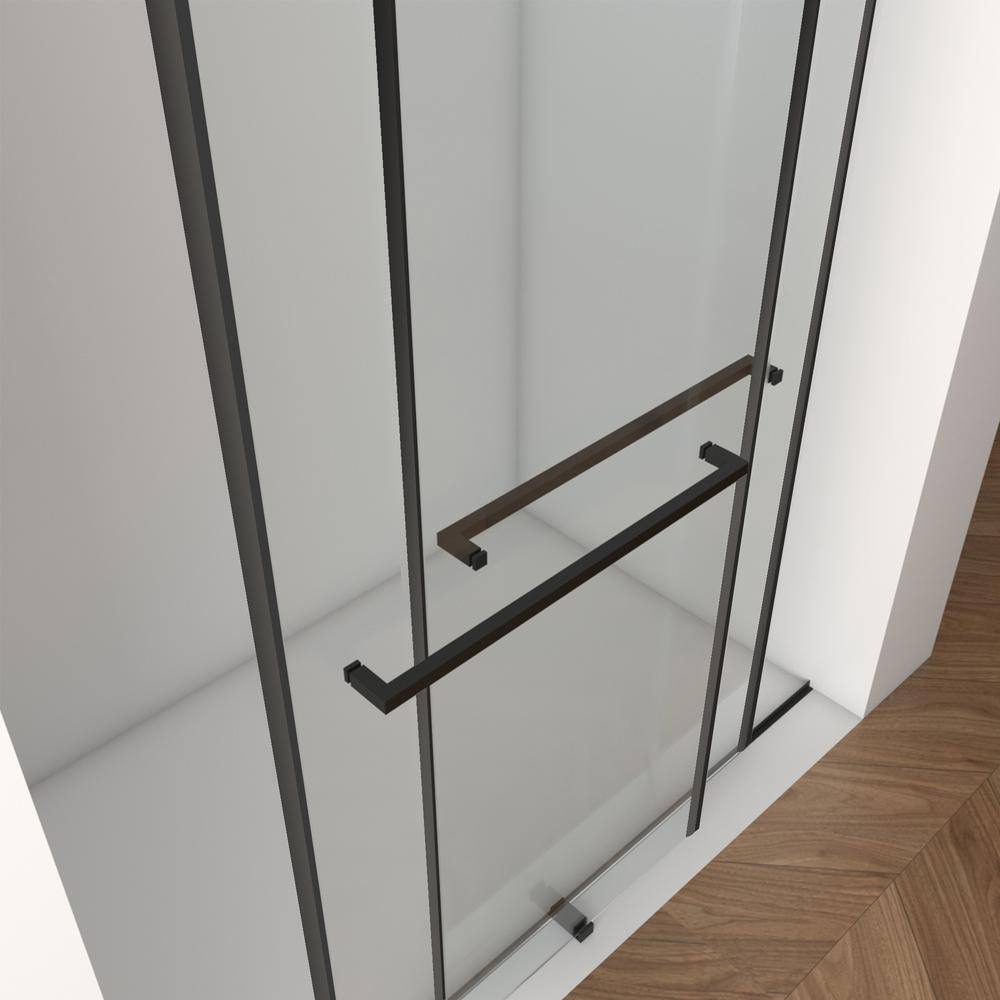 Staykiwi 60 in. W x 70 in. H Sliding Frameless Shower Door in Matte Black Finish with Clear Glass