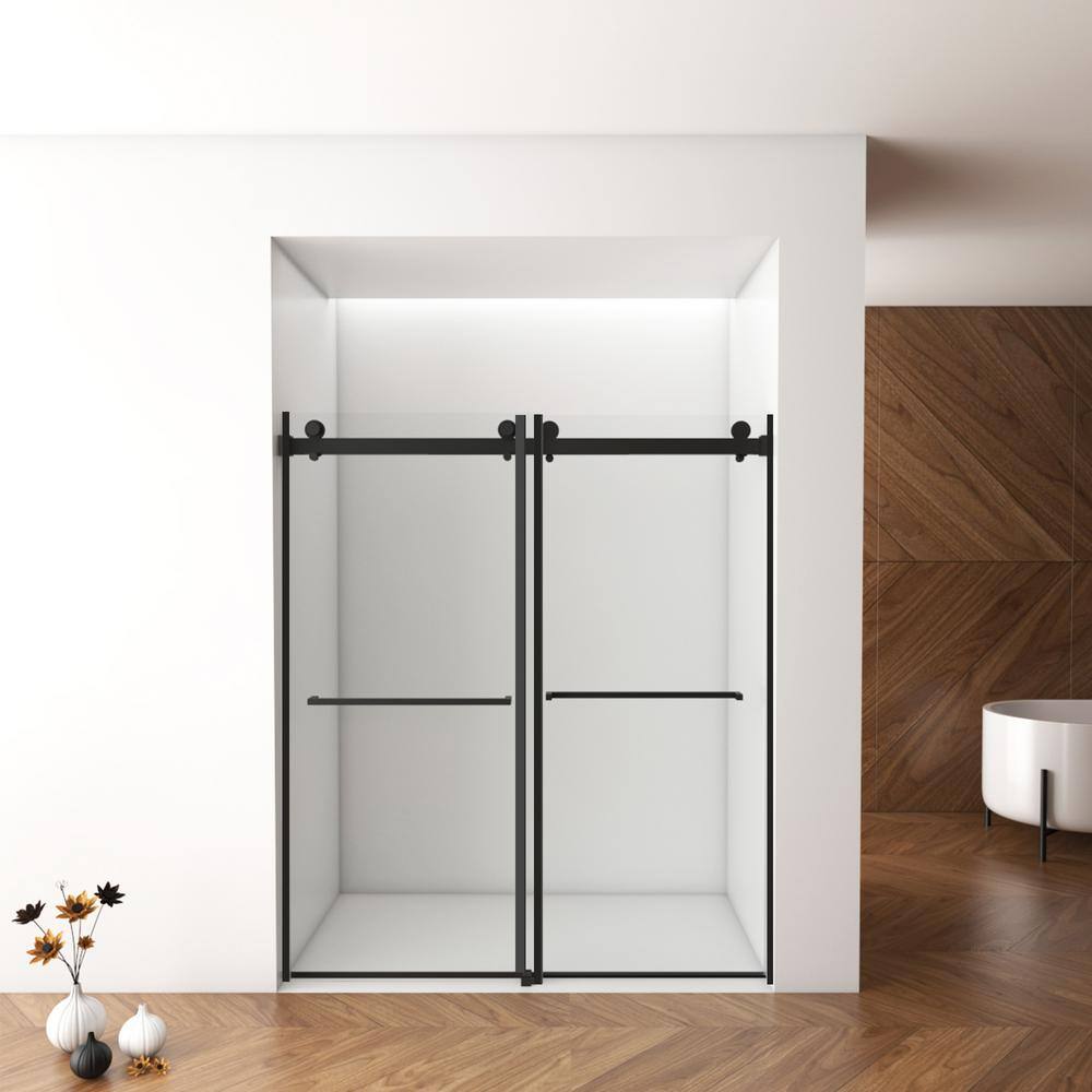 Staykiwi 60 in. W x 70 in. H Sliding Frameless Shower Door in Matte Black Finish with Clear Glass
