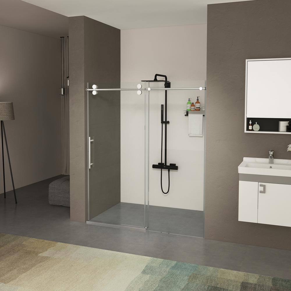 Staykiwi 60 in. W x 76 in. H Sliding Frameless Shower Door in Chrome Finish with Clear Glass