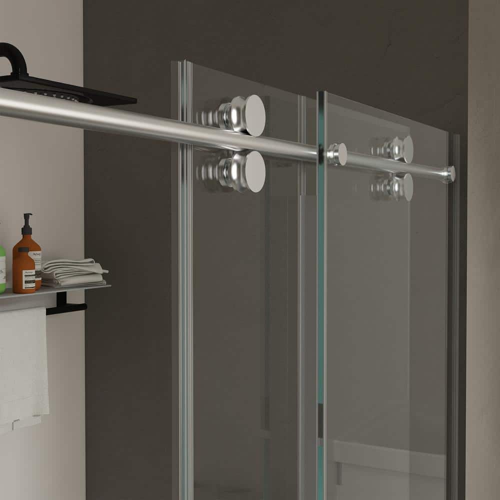 Staykiwi 60 in. W x 76 in. H Sliding Frameless Shower Door in Chrome Finish with Clear Glass