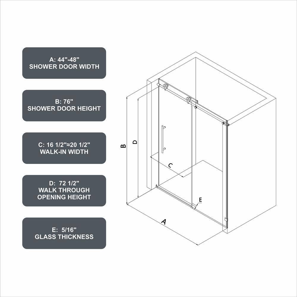 Staykiwi 48 in. W x 76 in. H Single Sliding Frameless Shower Door in Chrome Finish with Clear Glass