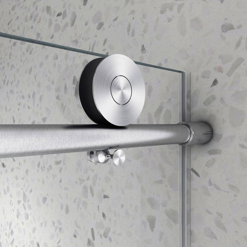 Staykiwi 60 in. W x 76 in. H Sliding Frameless Shower Door in Brushed Nickel Finish with Clear Glass