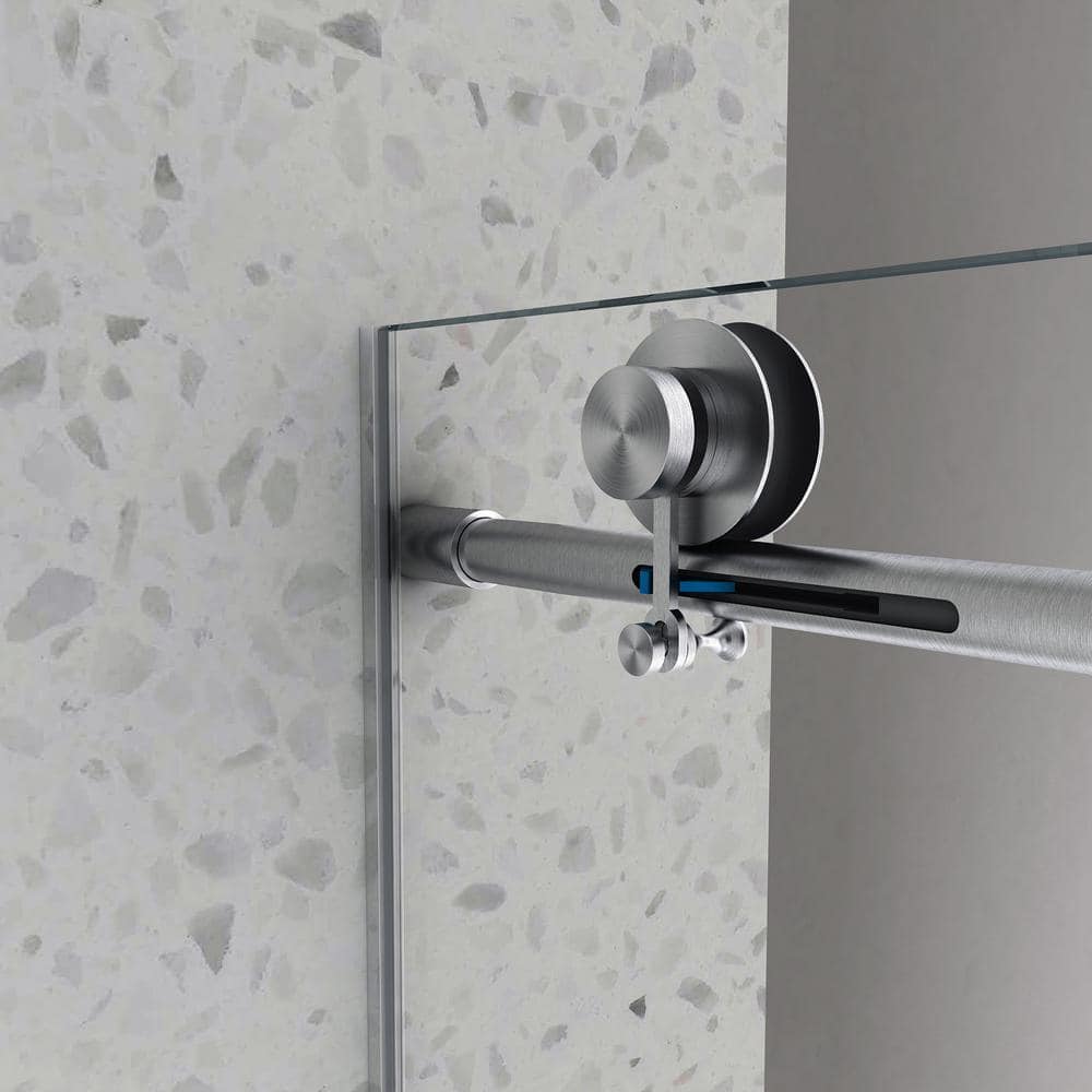 Staykiwi 60 in. W x 76 in. H Sliding Frameless Shower Door in Brushed Nickel Finish with Clear Glass