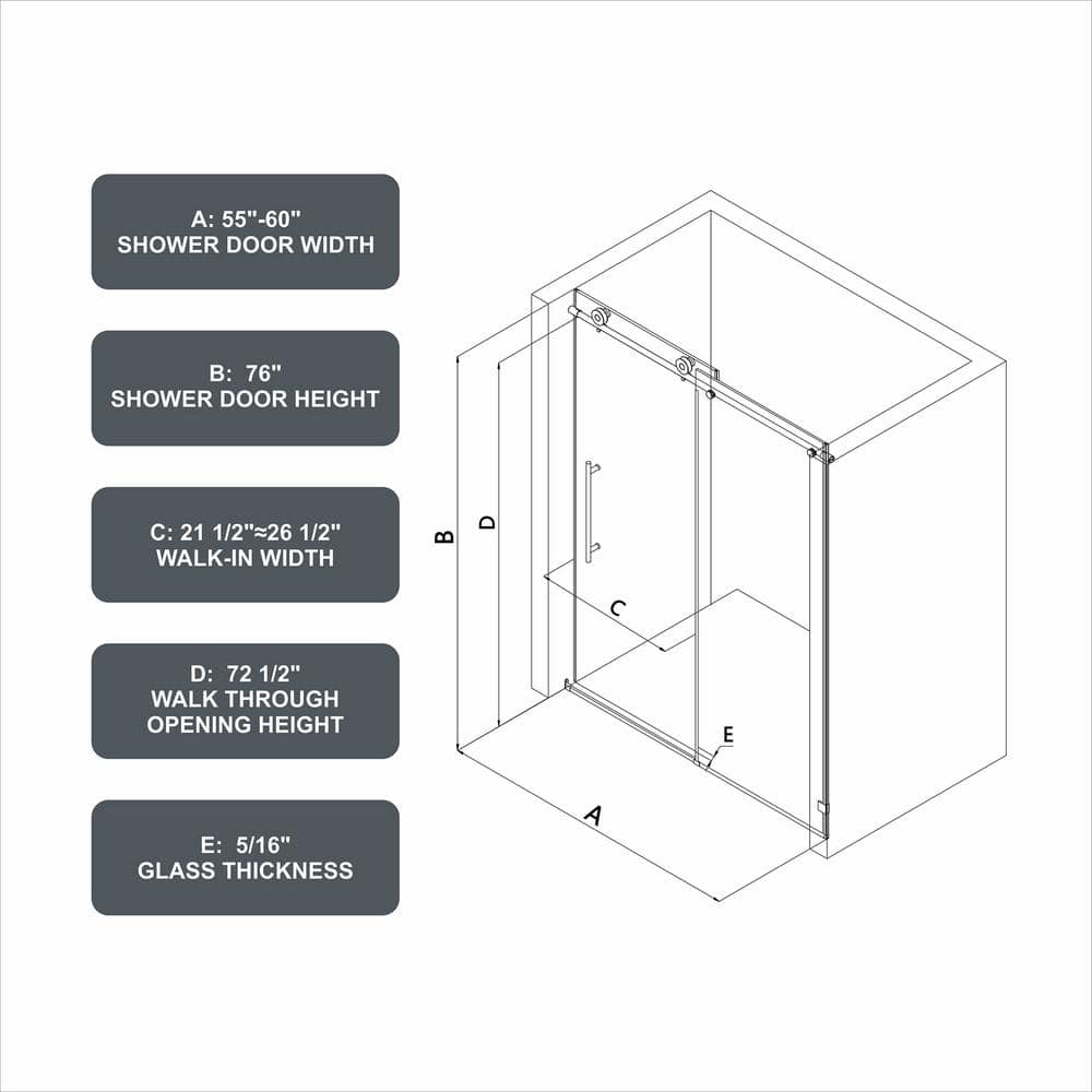 Staykiwi 60 in. W x 76 in. H Sliding Frameless Shower Door in Brushed Nickel Finish with Clear Glass