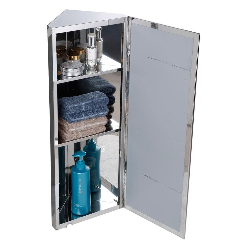 RENOVATORS SUPPLY MANUFACTURING Infinity X Corner 12 in. Width x 31-1/2 in. Height Corner Stainless Steel Recessed or Surface Mount Medicine Cabinet