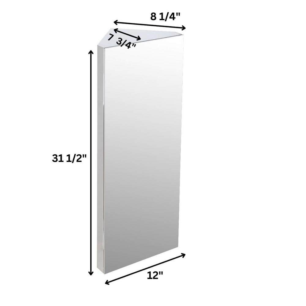 RENOVATORS SUPPLY MANUFACTURING Infinity X Corner 12 in. Width x 31-1/2 in. Height Corner Stainless Steel Recessed or Surface Mount Medicine Cabinet