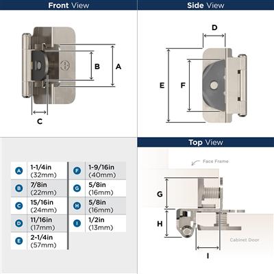 Amerock Satin Nickel Double Demountable Partial Overlay Cabinet Hinge, 1/2 in Overlay (2-Pack)