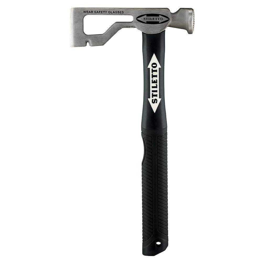 Stiletto Drywall Axe Fiberglass Hammer with 13 in. Handle with 12 in. Titanium Clawbar Nail Puller with Dimpler