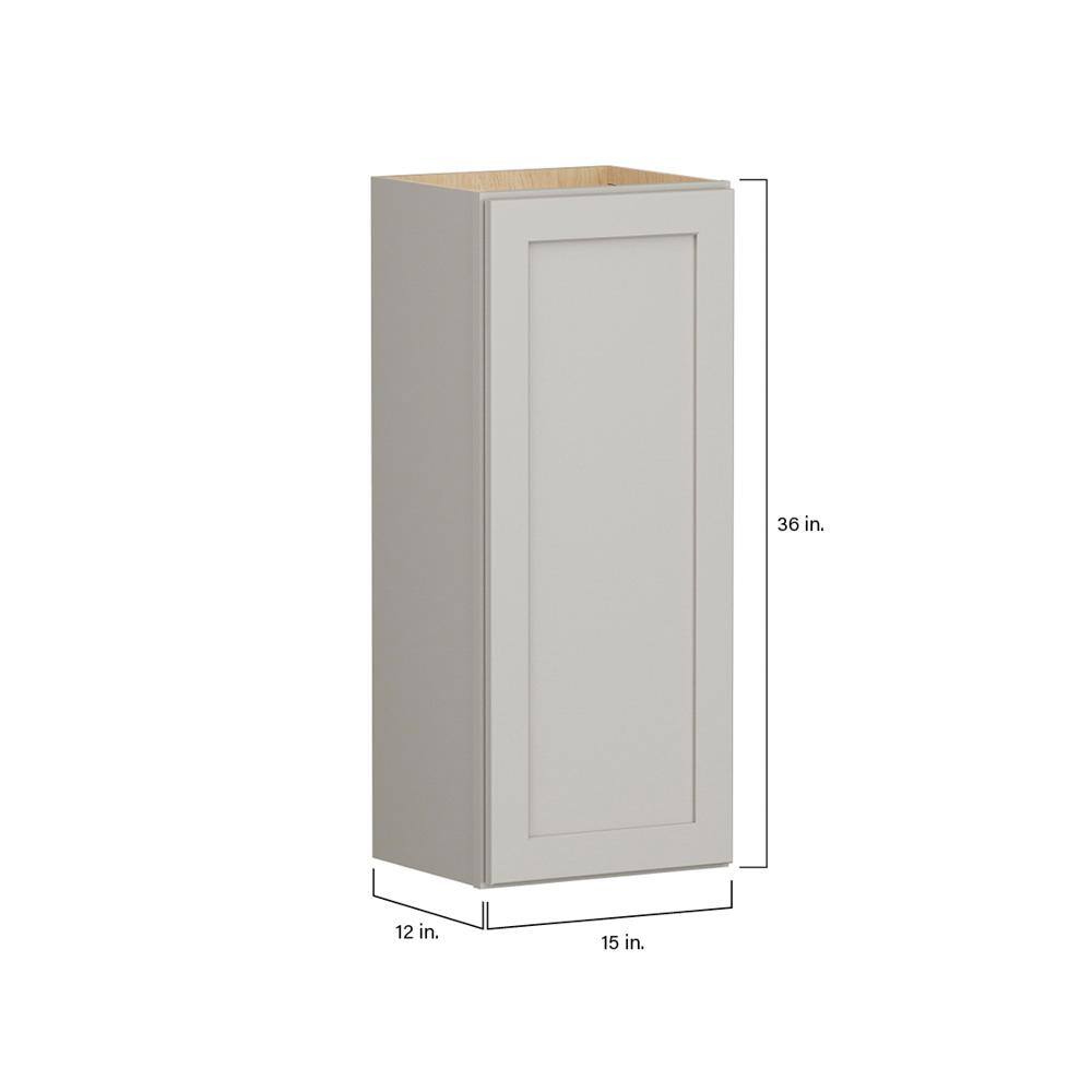 Shaker Full Overlay 15 in. W x 12 in. D x 36 in. H Plywood Assembled Wall Kitchen Cabinet in Stone Gray