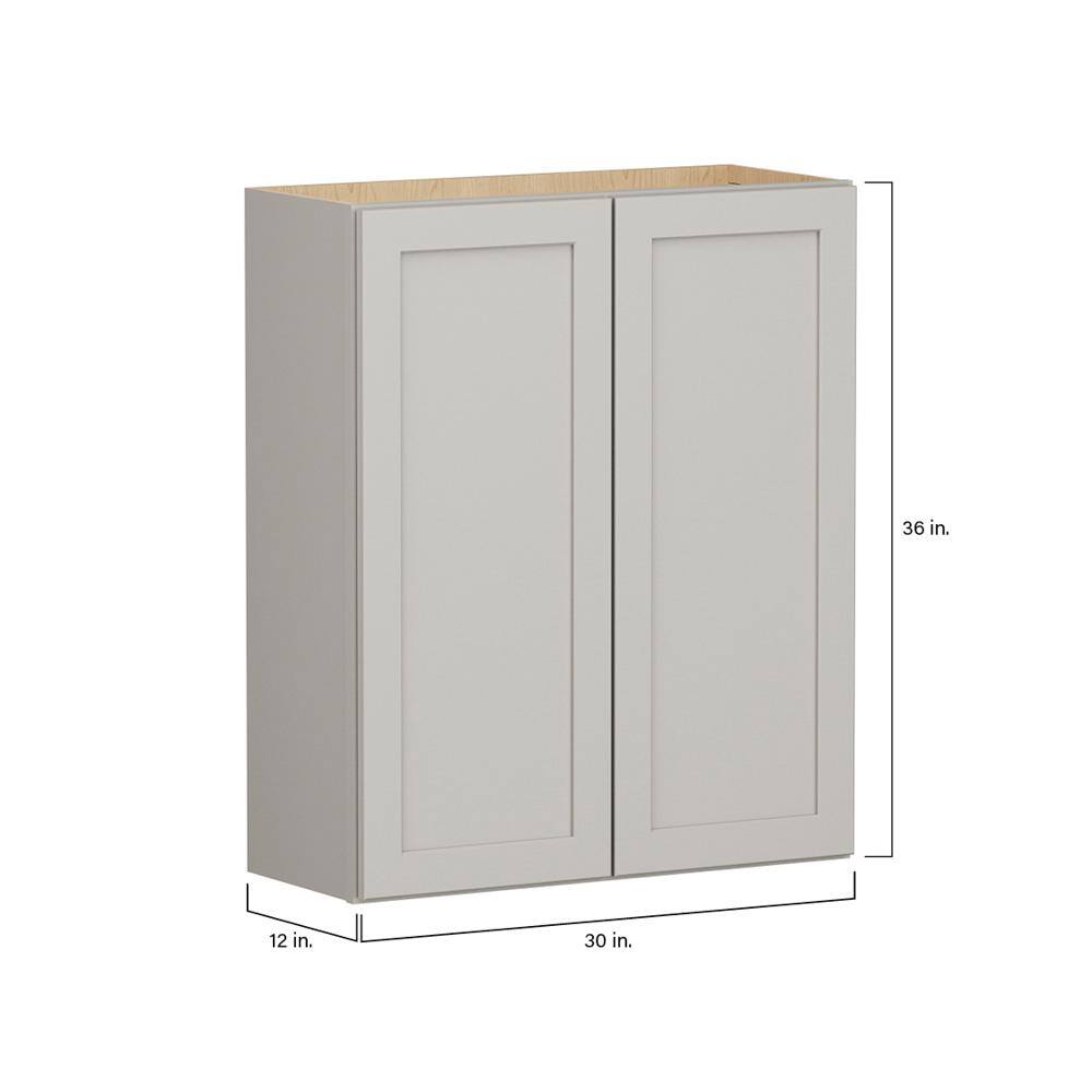 Shaker Full Overlay 30 in. W x 12 in. D x 36 in. H Plywood Assembled Wall Kitchen Cabinet in Stone Gray