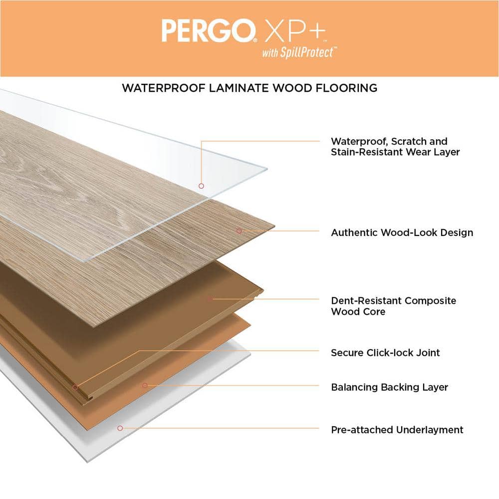 Pergo XP+ Stone Haven Oak 10 mm T x 7.4 in. W Waterproof Laminate Wood Flooring (24.5 sqft/case)
