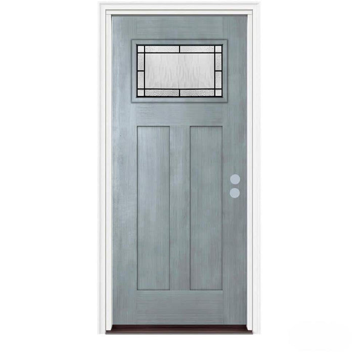 36 in. x 80 in. 1 Lite Craftsman Wendover Stone Stained Fiberglass Prehung Left-Hand Inswing Front Door w/Brickmould