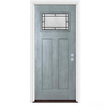JELD-WEN 36 in. x 80 in. 1 Lite Craftsman Wendover Stone Stained Fiberglass Prehung Left-Hand Inswing Front Door with Brickmould
