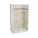 Utile Stone 32 in. x 48 in. x 83.5 in. Alcove Shower Stall in Sahara with Center Drain Base in White